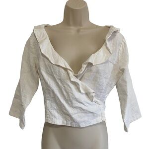 ASTR THE LABEL Linen Ruffle Wrap Front Ivory Top 3/4 Sleeve Sz M